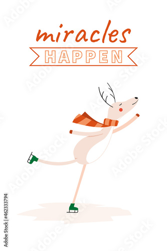 New year greeting card. Funny Christmas reindeer