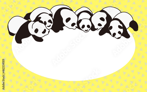 Elliptical frame with panda babies.