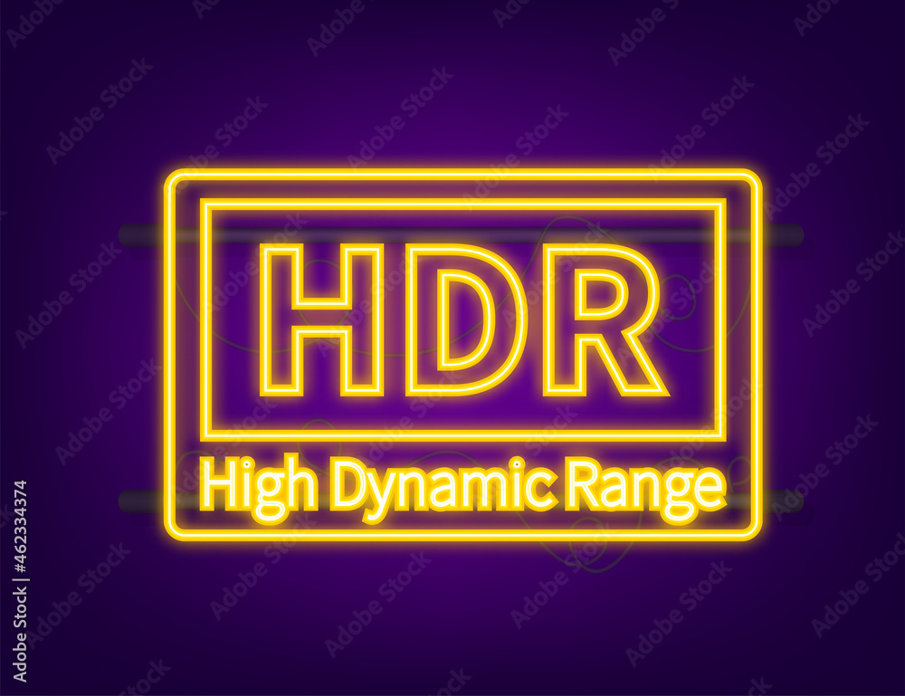 High Dynamic Range Imaging, High definition. HDR. Neon icon. Vector illustration