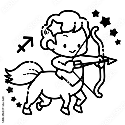 シンプルでかわいい射手座のイラスト　モノクロ