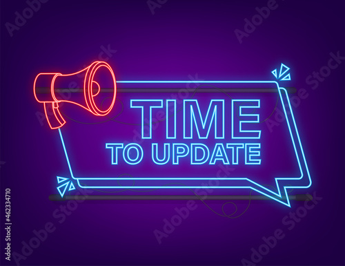 System software update or upgrade. Banner new update. Time to Update. Neon icon. Vector illustration