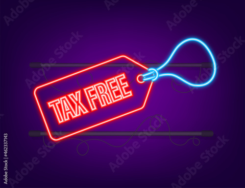 Modern red tax free sign. Neon icon. Vector stock illustration