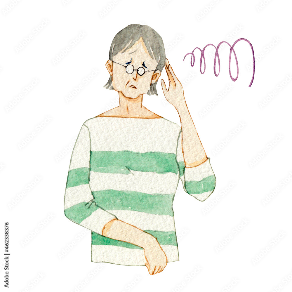 人物 女性 シニア 頭痛 うつ病 悩み 体調不良 水彩 イラスト Stock Illustration Adobe Stock