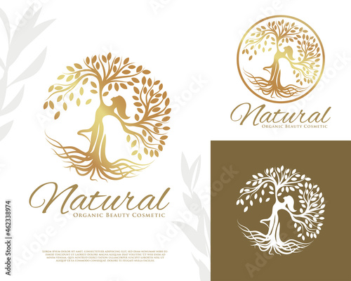 dancing tree woman gold logo template