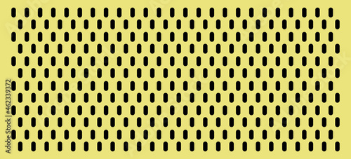Peg board with oval holes. Rectangle yellow peg board perforated texture background for working bench tools. Vector illustration.