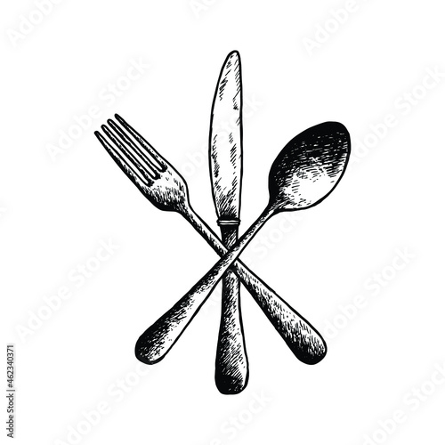 Spoon, Fork, Knife hand-drawn illustration