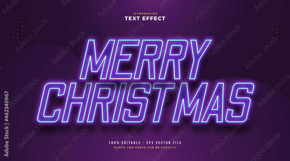 Elegant Merry Christmas Text with Glowing Purple Neon Effect. Editable Text Style Effect