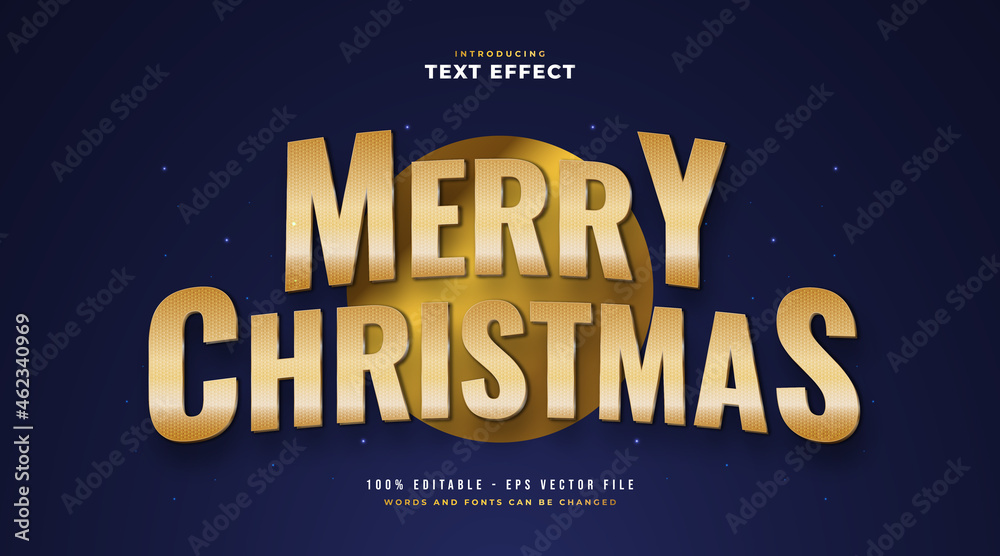 Obraz premium Merry Christmas in Golden Style Text with 3D and Glitter Effect. Editable Text Style Effect