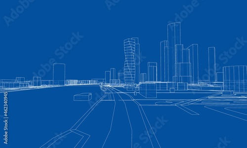 Vector lines buildings and city roads, town design