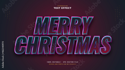 Elegant Merry Christmas Text in Red and Blue Style with Sparkling Effect. Editable Text Style Effect