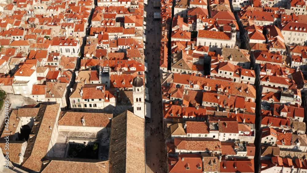 Flying Over The Old Town Of Dubrovnik In Croatia - drone shot Flying Over The Old Town Of Dubrovnik In Croatia - drone shot