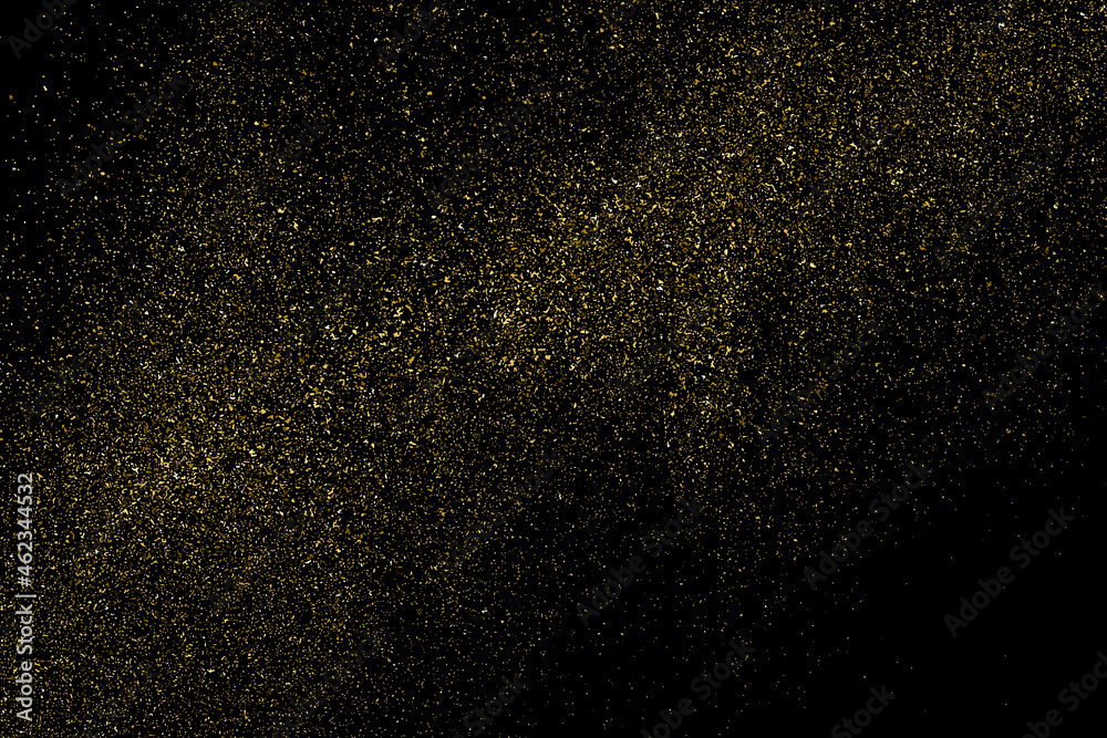 Gold Glitter Texture Isolated on Black Background. Golden stardust. Amber Particles Color. Sparkles Rain. Vector Illustration, Eps 10.