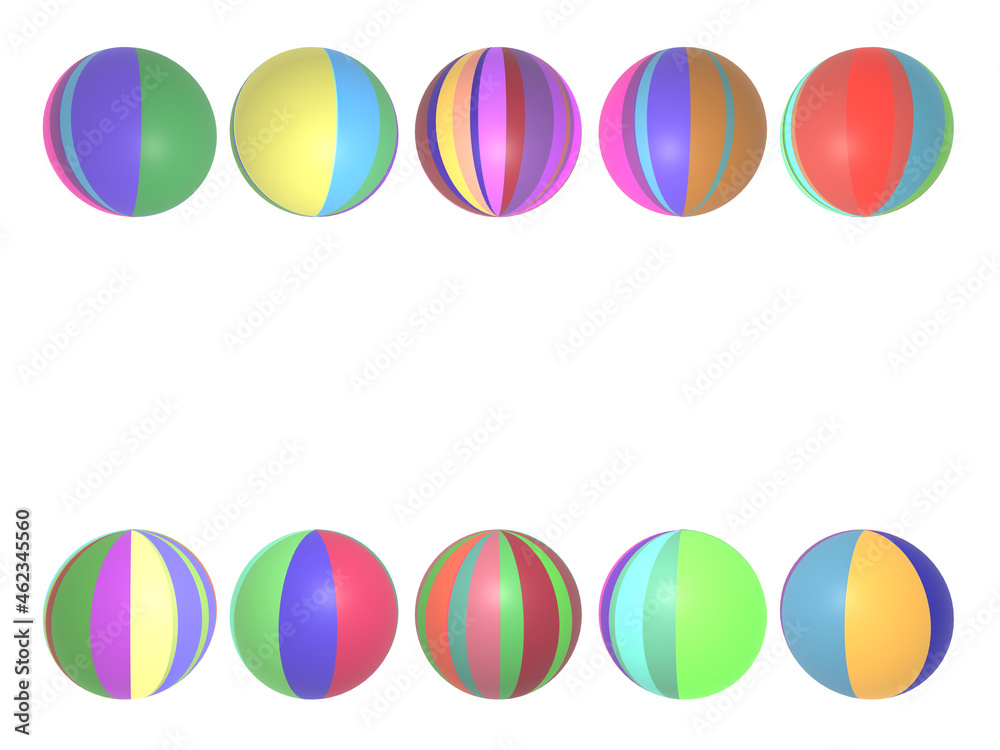 縞模様のボールがたくさんあるフレームの3dイラスト