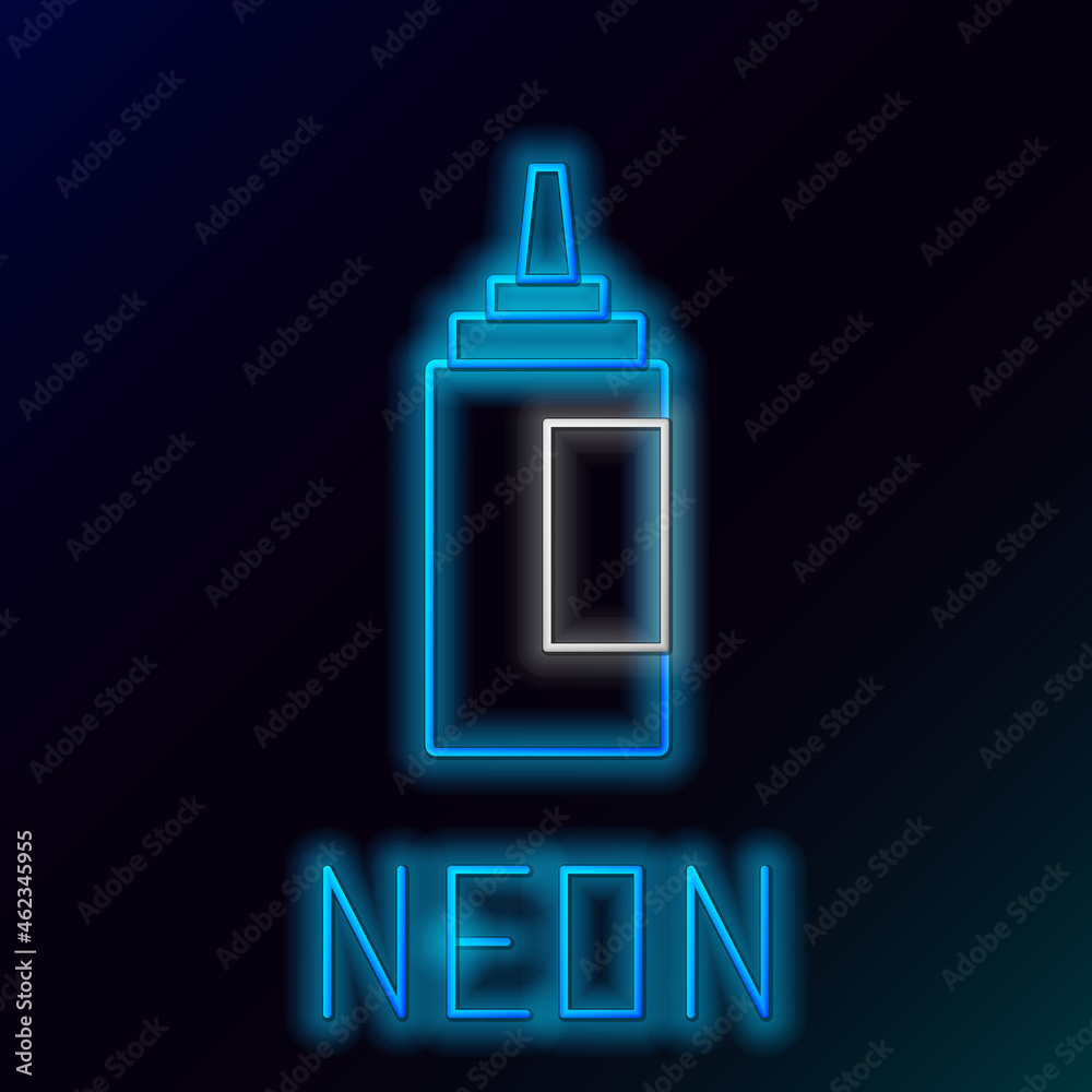 Glowing neon line Sauce bottle icon isolated on black background. Ketchup, mustard and mayonnaise bottles with sauce for fast food. Colorful outline concept. Vector Glowing neon line Sauce bottle icon isolated on black background. Ketchup, mustard and mayonnaise bottles with sauce for fast food. Colorful outline concept. Vector