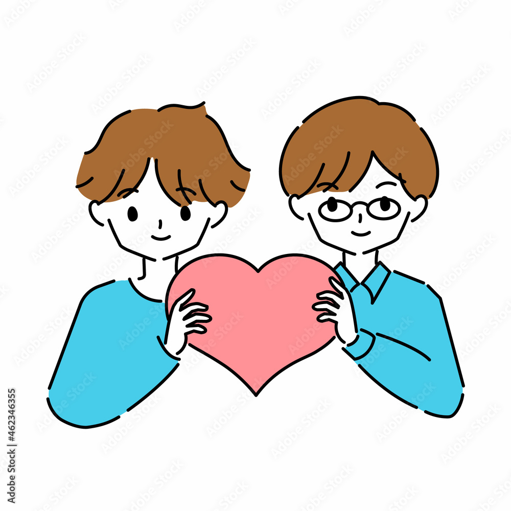 ハートを持っている男性二人の上半身のイラスト ハートを持っている男性二人の上半身のイラスト