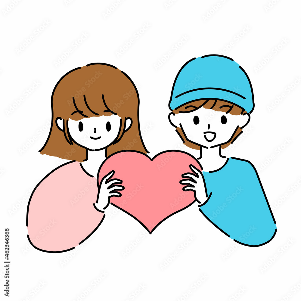 ハートを持っている男女の上半身のイラスト ハートを持っている男女の上半身のイラスト