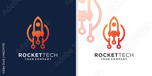 Rocket tech logo symbol vector icon illustration graphic design, logo template vector logo with simple and colorful concept, illustration rocket technology,  symbol icon of software technology digital