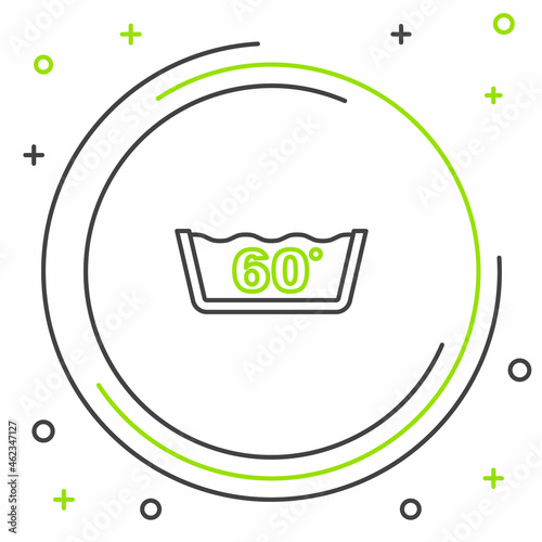 Line Washing under 60 degrees celsius icon isolated on white background. Temperature wash. Colorful outline concept. Vector