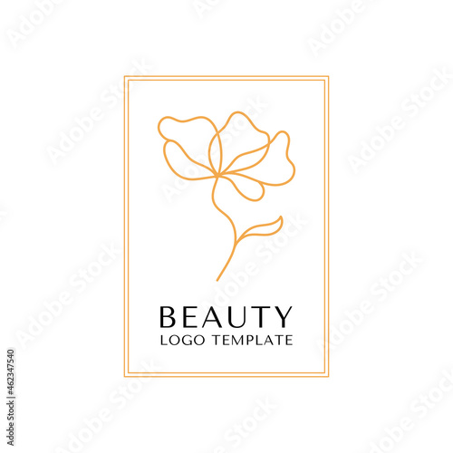 Simple magnolia flower logo illustration for real estate. Botanical floral emblem with typography on brown background. Vector illustration