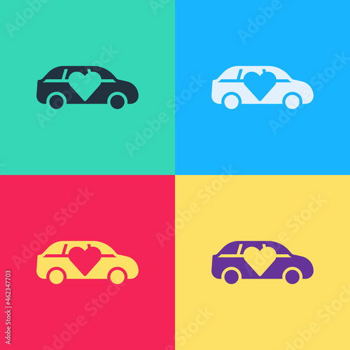 Pop art Luxury limousine car icon isolated on color background. For world premiere celebrities and guests poster. Vector
