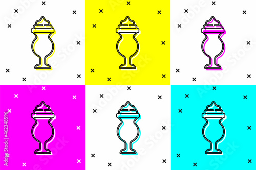 Set Milkshake icon isolated on color background. Plastic cup with lid and straw. Vector