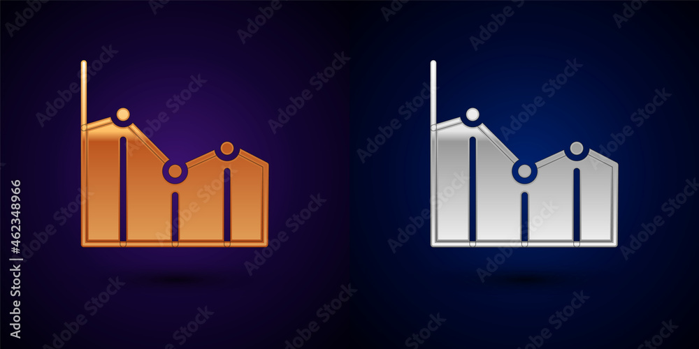 Gold and silver Pie chart infographic icon isolated on black background. Diagram chart sign. Vector Gold and silver Pie chart infographic icon isolated on black background. Diagram chart sign. Vector