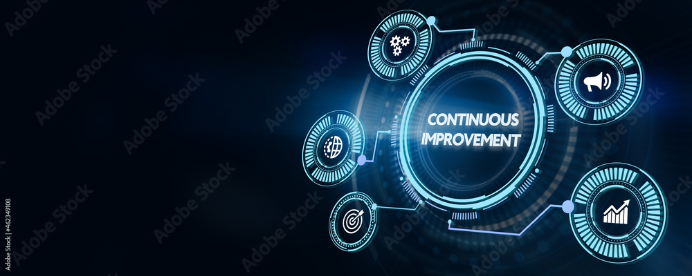 The concept of business, technology, the Internet and the network. virtual screen of the future and sees the inscription: Continuous improvement. 3d illustration