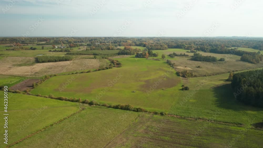 AERIAL: Horizon with Sky and Forest in Background on a Sunny Autum Day AERIAL: Horizon with Sky and Forest in Background on a Sunny Autum Day