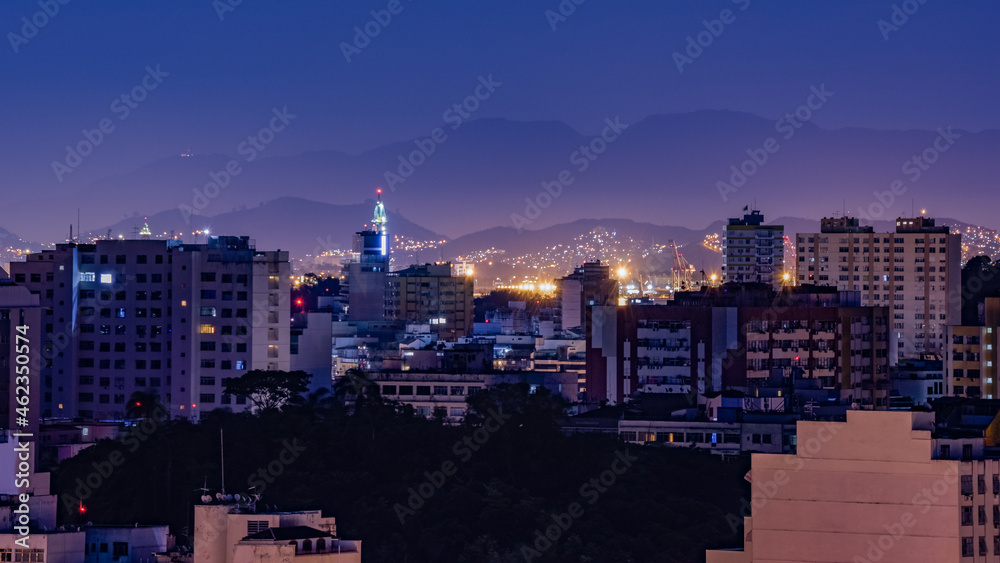 Fototapeta premium Niterói, Rio de Janeiro, Brazil - CIRCA 2021: Long exposure urban night photography with buildings and lights of a Brazilian city