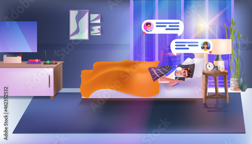 man using chatting app on smartphone social media network online communication concept