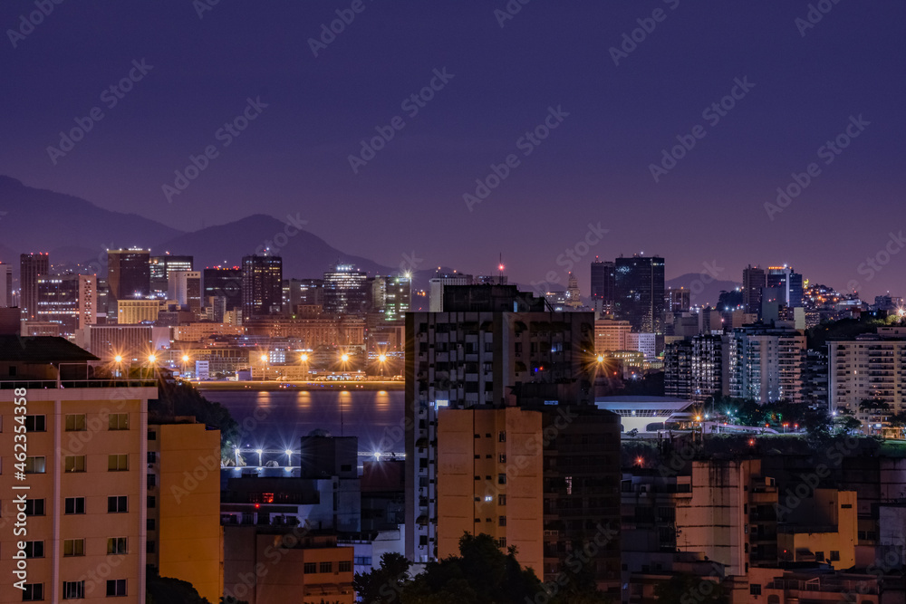 Niterói, Rio de Janeiro, Brazil - CIRCA 2021: Long exposure urban night photography with buildings and lights of a Brazilian city Niterói, Rio de Janeiro, Brazil - CIRCA 2021: Long exposure urban night photography with buildings and lights of a Brazilian city