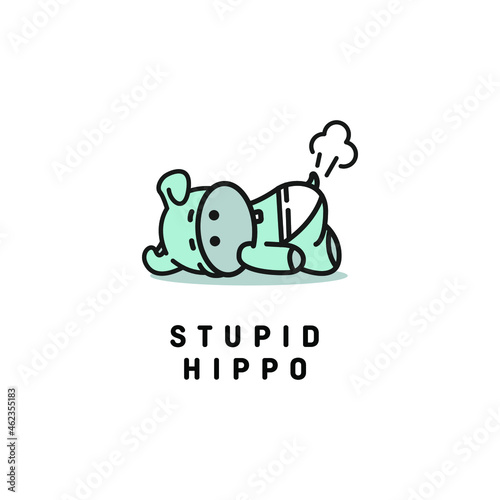 stupid hippo cartoon logo vector illustration. nice hippo cute logo design concept