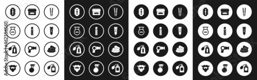 Set Curling iron for hair, Classic Barber shop pole, Barbershop, Blade razor, Electrical clipper shaver, Cream lotion cosmetic jar, Shaving gel foam and Aftershave bottle with atomizer icon. Vector