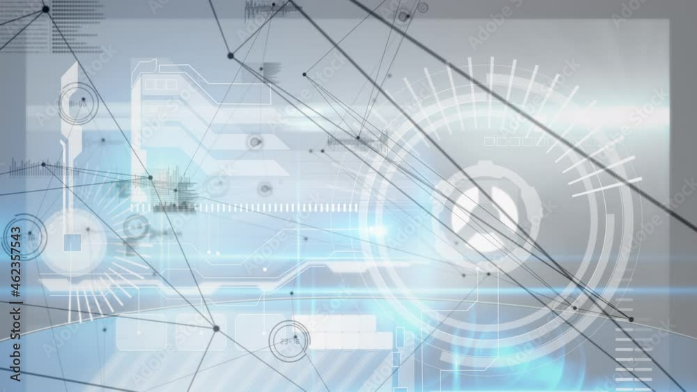 Animation of network of connections and data processing on black background Animation of network of connections and data processing on black background