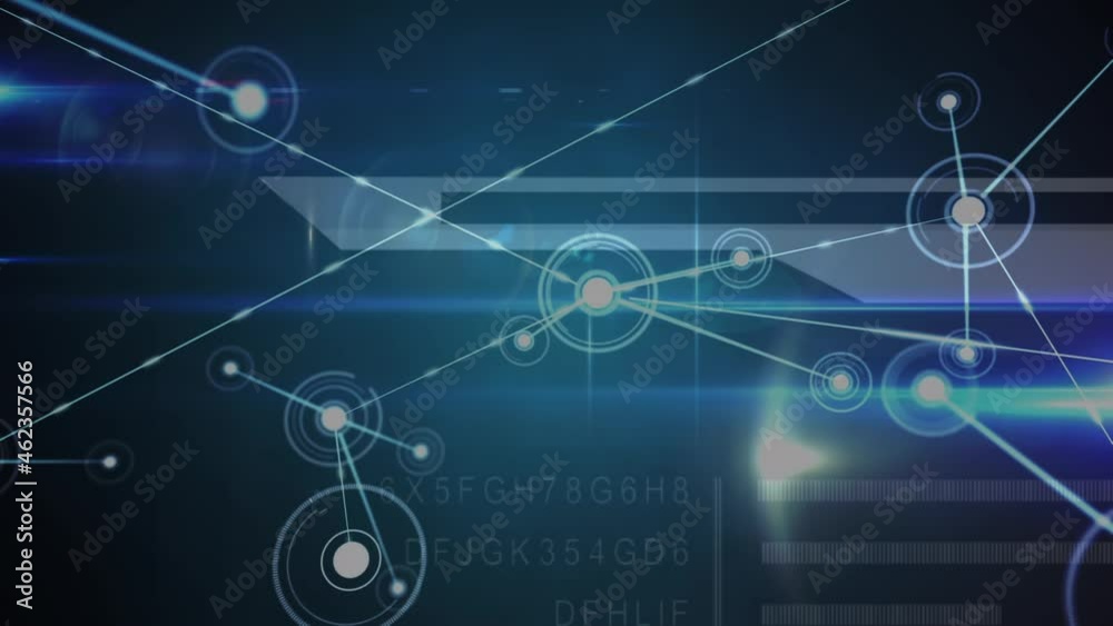 Animation of network of connections and data processing on black background Animation of network of connections and data processing on black background