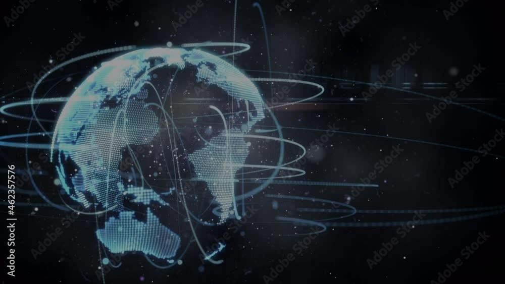 Animation of network of connections and globe on black background Animation of network of connections and globe on black background