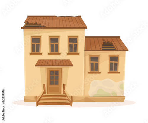 Old abandoned decaying residential suburban house cartoon vector illustration