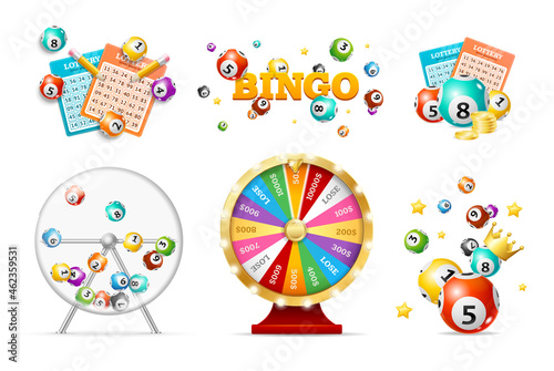 Realistic 3d Detailed Casino Fortune Wheel and Lottery Set. Vector photo