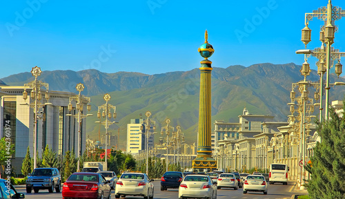Modern architecture of Ashgabat. The new modern abstract monument. Ashgabat, Turkmenistan