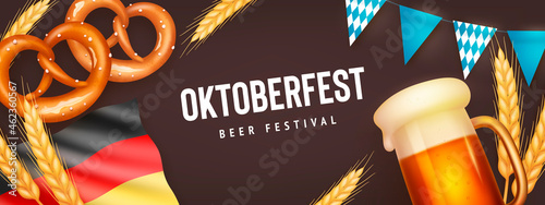 Festive oktoberfest horizontal background. Realistic oktoberfest event elements. Vector illustration