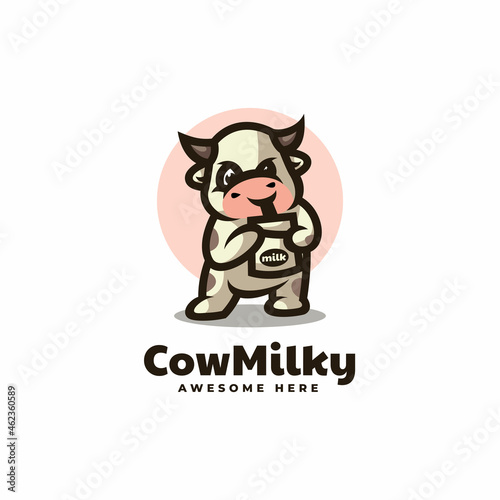 Vector Logo Illustration Cow Milky Mascot Cartoon Style.