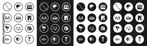 Set Bicycle repair service, on street ramp, Sport cycling sunglasses, pedals, Cycling shorts, helmet, Gloves and seat icon. Vector