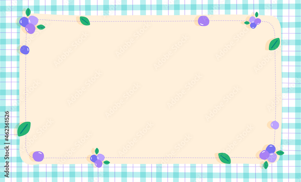 Cute Ornament Element Blueberry Pastel Green Mint Gingham Pattern Paper Background Frame Border. Blank note Vector Illustration. Editable Stroke. Cute Ornament Element Blueberry Pastel Green Mint Gingham Pattern Paper Background Frame Border. Blank note Vector Illustration. Editable Stroke.