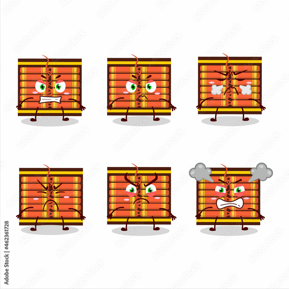 Red firecracker string cartoon character with various angry expressions