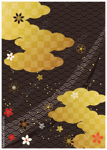 和柄_金箔_黒赤背景