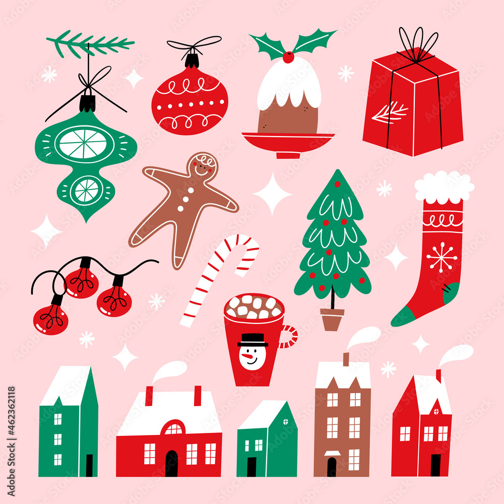 Set of elements for Christmas design. Traditional holiday decorations. Set of elements for Christmas design. Traditional holiday decorations.