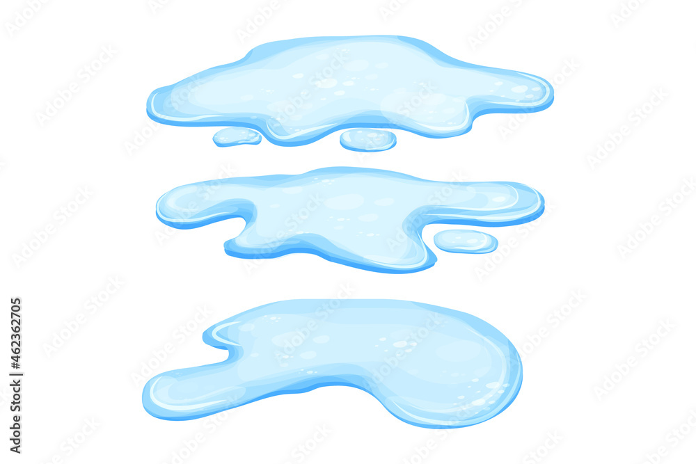 Set Water puddle in cartoon style isolated on white background. Spill, lake  or liquid. Design element. Seasonal object. Stock Vector | Adobe Stock