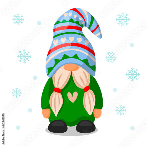 cute christmas santa gnome elf. cartoon style illustration