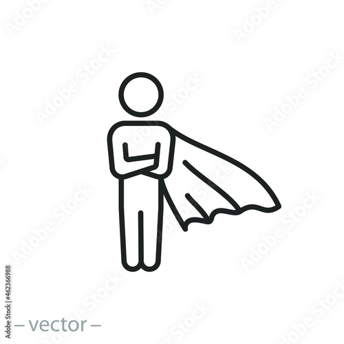 Photo superhero icon, proud man, pose brave person with cape, strong hero, super power