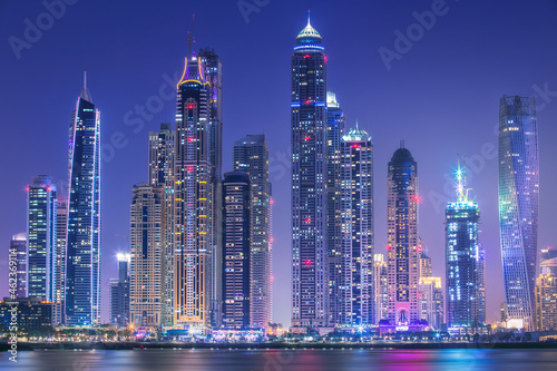 Canvas Print Dubai Marina bay view from Palm Jumeirah, UAE